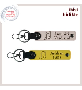 Şarkıların Birleştirdiği Kalplere Hediye, Kişisel İsim Yazılabilir Anahtarlık Takımı, Pudra-Sarı