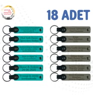 Koyu Turkuaz & Kül Gri, 18’li Set, Kişisel Mesajlı Deri Anahtarlık, Akraba Gününe Küçük Hediye