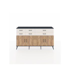 Arges Konsol 3 Raflı 6 Çekmeceli 4 Kapaklı 176x30x99 Antrasit-Çam/Aytaşı