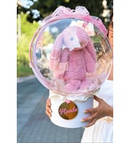 Kişiye Özel Pembe Peluş Tavşanlı Şeffaf Bubble Balon Hediye Kutusu