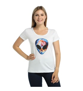 Bant Giyim - Alien Cosmos Beyaz Kadın T-shirt Tişört