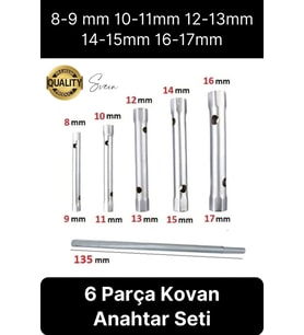 6 Parça Kovan Tipi Lokma Anahtarı Buji Boru Seti Civata Çinko Kaplı Lavabo Montaj 8-17 mm Arası