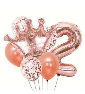 Rose Gold Taçlı 2 Rakam Balon Set