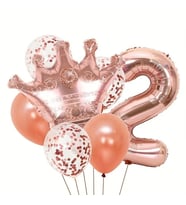 Rose Gold Taçlı 2 Rakam Balon Set
