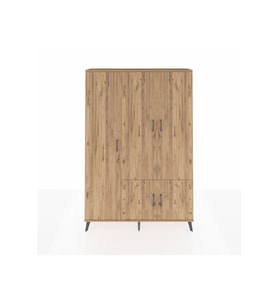 Arges Dolap 7 Raflı 5 Kapaklı Tek Askılı 132x30x195 Çam-Çam/Antrasit