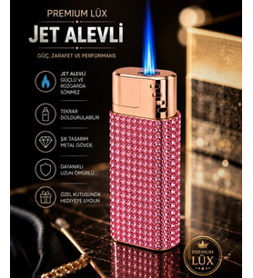 Premium Lüx Jet Alevli Çakmak Şeker Pembesi Zirkon Taş İşlemeli Çakmak Eşe, Arkadaşa, Sevgiliye, Babaya, Anneye Hediye