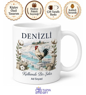 Denizli Şehir Hatırası Baskılı Kupa Bardak Hediye Porselen Mug