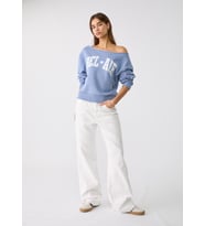 Kayık Yaka Bebek Mavisi Kadın Sweatshirt, Kadın Sweat, Likralı İki İplik