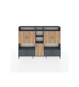Arges Dolap 12 Raflı 4 Çekmeceli 5 Kapaklı 220x30x163 Antrasit-Çam/Antrasit