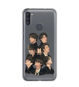 Samsung Galaxy M21 Uyumlu BTS Desenli Şeffaf Telefon Kılıfı