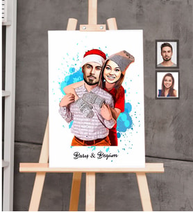 Kişiye Özel Yılbaşı Sevgili Karikatürlü Kanvas Tablo 20x30 Model-8