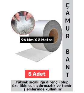 Ultra Güçlü Su Geçirmez Isıya Dayanıklı Alüminyum İzolasyon Tamirat 96 Mm X 2 Metre Çamur Bant 5 Adt