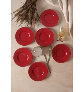 Keramika Kırmızı Rice Pasta Tabağı 21 Cm 6 Adet 506