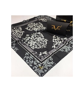 Mandala Desen Black Seri Twill Eşarp Eşarp Askısı ile Birlikte 90x90 cm Siyah-90