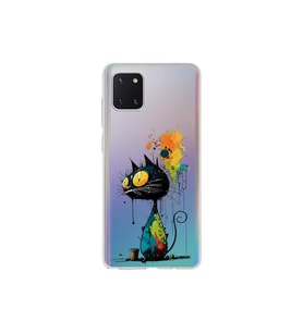 Samsung Galaxy A81 ile Uyumlu Splash Kedi Tasarımlı Şeffaf Silikon Kılıf