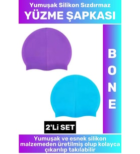 Özel Üretim Su Geçirmez Elastik Yumuşak Yüzücü Havuz Deniz Yüzme Şapkası Silikon Bone 2'Li SET