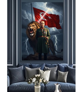 Türk Bayrağı Ve Atatürk Karizmatik Silüet Dekoratif Kanvas - Mdf Ahşap Tablo