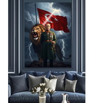 Türk Bayrağı Ve Atatürk Karizmatik Silüet Dekoratif Kanvas - Mdf Ahşap Tablo