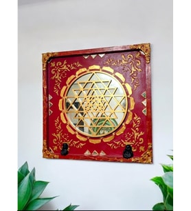 Sri Yantra Ahşap Aynalı Duvar Dekorasyonu