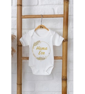 Pia Baby Premium %100 Pamuk İsme Özel Organik Baskılı Çıtçıtlı Bebek Body Zıbın Modelleri 5064-16 (Ekru)
