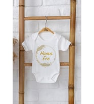 Pia Baby Premium %100 Pamuk İsme Özel Organik Baskılı Çıtçıtlı Bebek Body Zıbın Modelleri 5064-16 (Ekru)