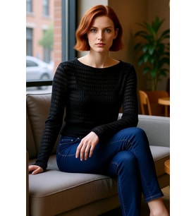 Kadın Moda Şık Regular Bisiklet Yaka Slim Kalıp Örme Fitted Vücuda Oturan Dokulu Tül Esnek Bluz
