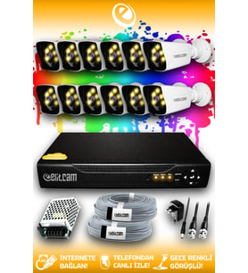 ELITCAM 12 Kameralı Kare 12 Dış Kamera Set HDD'siz Full HD Renkli Gece Görüşlü Güvenlik Kamerası Sistemi