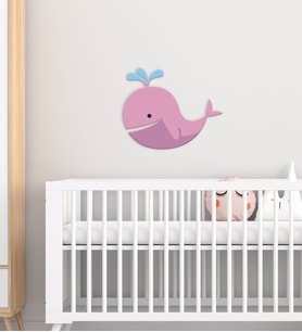 BK Gift Tatlı Balina Tasarımlı Çocuk Odası Ahşap Duvar Süsü-1 (Beyaz)