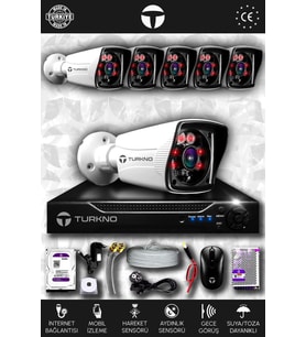 TURKNO 6 Kameralı Karia 6 Dış Kamera Set 100 GB HDD Full HD Gece Görüşlü Güvenlik Kamerası Sistemi