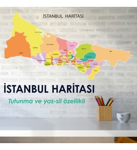 Renkli İstanbul Haritası - Yapışkansız Kendiliğinden Tutunan, Pratik, Statik Akıllı Kağıt