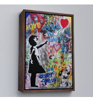 Çerçeveli Renkli Balon Kız Sanatı, Banksy Kanvas Tablo (Beyaz)