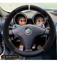 Alfa Romeo 147 Dikme Direksiyon Kılıfı Alcantara Süet Mat Karbon Bej Yüzük ve Dikiş Distinctive-Selespeed 2004-2010