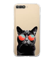 PrintiFy Huawei Y6 2018 ile Uyumlu Kedi 3 Kamera Korumalı Şeffaf Kılıf