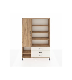 Arges Dolap 9 Raflı 3 Çekmeceli Tek Kapaklı  132x30x195 Çam-Çam/Aytaşı