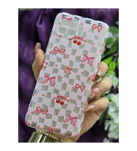 Oppo Reno 4 Lite Uyumlu Kurdele ve Kiraz Desenli Şeffaf Telefon Kılıfı