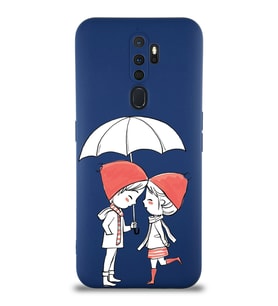 Oppo A5 2020 Uyumlu Lansman Kılıf Aşk Tasarımlı İçi Kadife Kapak-Lacivert (Şeffaf)