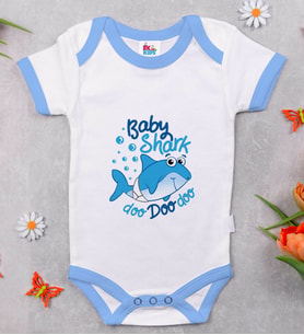 BK Kids Baby Shark Tasarımlı Mavi Bebek Body Zıbın-1