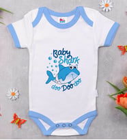 BK Kids Baby Shark Tasarımlı Mavi Bebek Body Zıbın-1