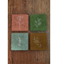 Doğal Taş Bardak Altlığı Renkli Çiçek Desenler Baskılı 4'lü Set - Stone Coasters