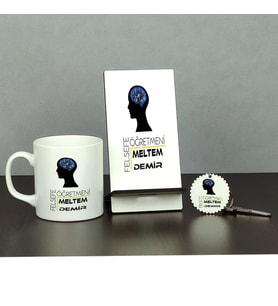Felsefe Öğretmenine Hediye Üçlü Set (Kupa + Telefon Standı + Anahtarlık)