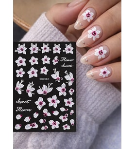 Lexroo 5D Çiçek Desenli Tırnak Sticker, Nail Art Süsleme, Beyaz ve Pembe Renk, Sweet Flower Serisi