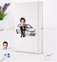 BK Gift Kişiye Özel Plakalı Erkek Honda Jazz Karikatürlü Beyaz Termo Deri Defter 16x24cm Model 1