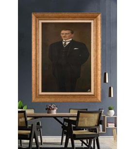 Altın Varaklı Çerçeveli Paspartulu Atatürk Tablo DC1298 (Gold)