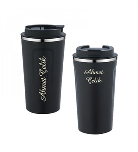 Wings Mat Siyah İsme Özel Çelik Termos 450ml.  304 Paslanmaz Çelik - Kaydırmaz Taban - Kilitli Kapak (Karışık)