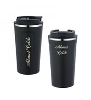 Wings Mat Siyah İsme Özel Çelik Termos 450ml.  304 Paslanmaz Çelik - Kaydırmaz Taban - Kilitli Kapak (Karışık)
