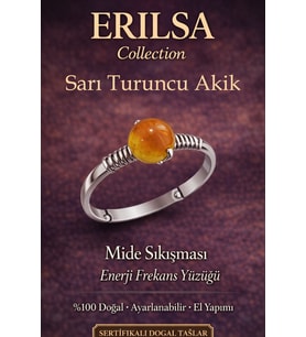 Sertifikalı Mide Sıkışması Enerji Yüzüğü – Sarı Turuncu Akik Ayarlanabilir İnce Kasa Aslan Koç Yay (Çok Renkli)