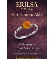 Sertifikalı Mide Sıkışması Enerji Yüzüğü – Sarı Turuncu Akik Ayarlanabilir İnce Kasa Aslan Koç Yay (Çok Renkli)