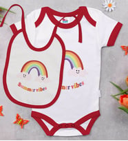 BK Kids Summer Vibes Tasarımlı Kırmızı Bebek Body Zıbın ve Mama Önlüğü Hediye Seti-2