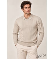 Erkek Polo Yaka Yarım Fermuarlı Önü Fitilli Slim Fit Akrilik Pamuk Triko Kazak