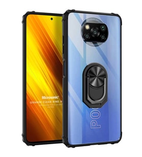 Microsonic Xiaomi Poco X3 Pro Kılıf Grande Clear Ring Holder Siyah